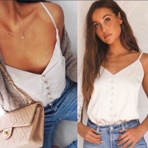 Lulu's Fitted Buttoned Camisole satin, thong bodysuit size xs